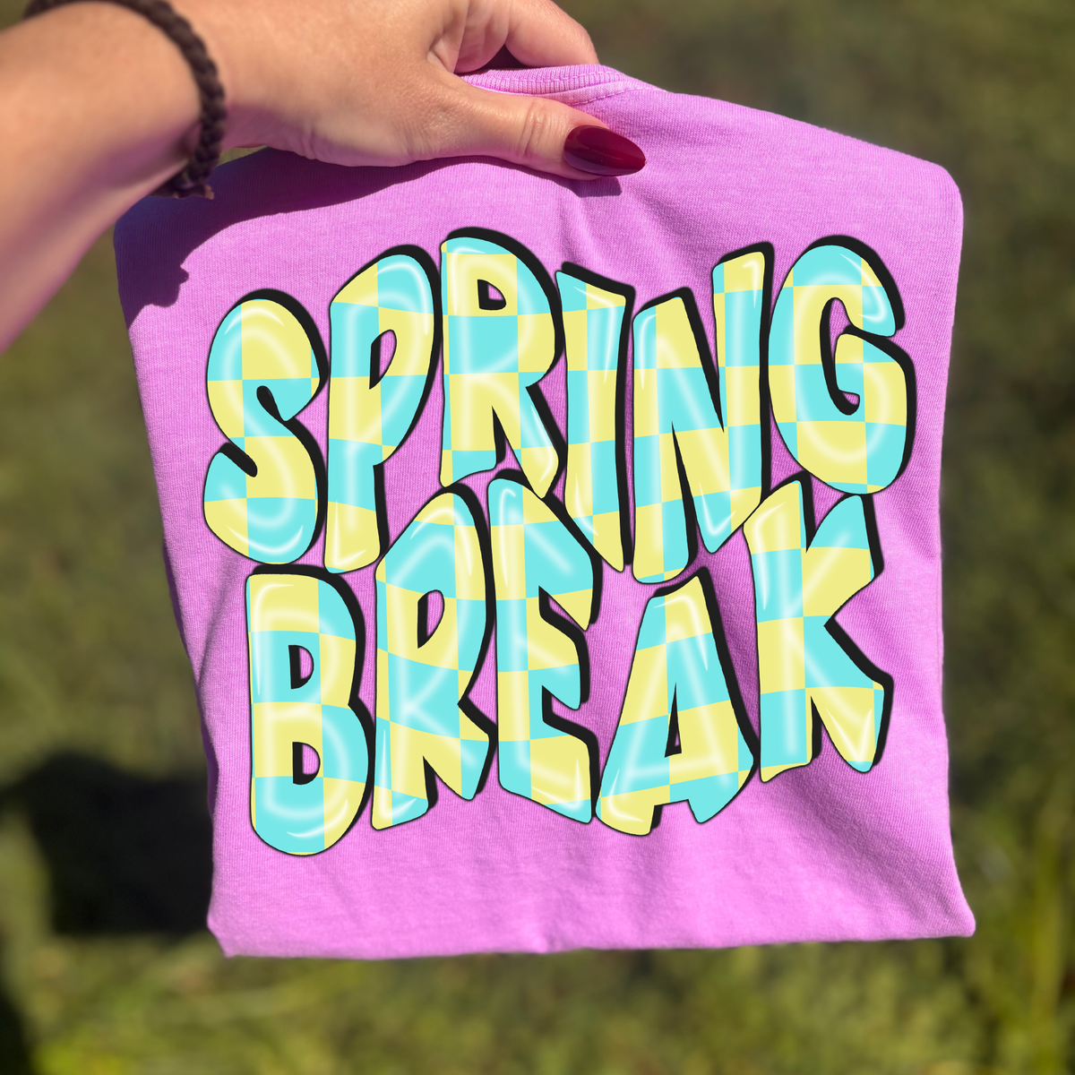 Spring Break 3D Retro Wavy Checkered in Yellow & Blue Digital Design, PNG