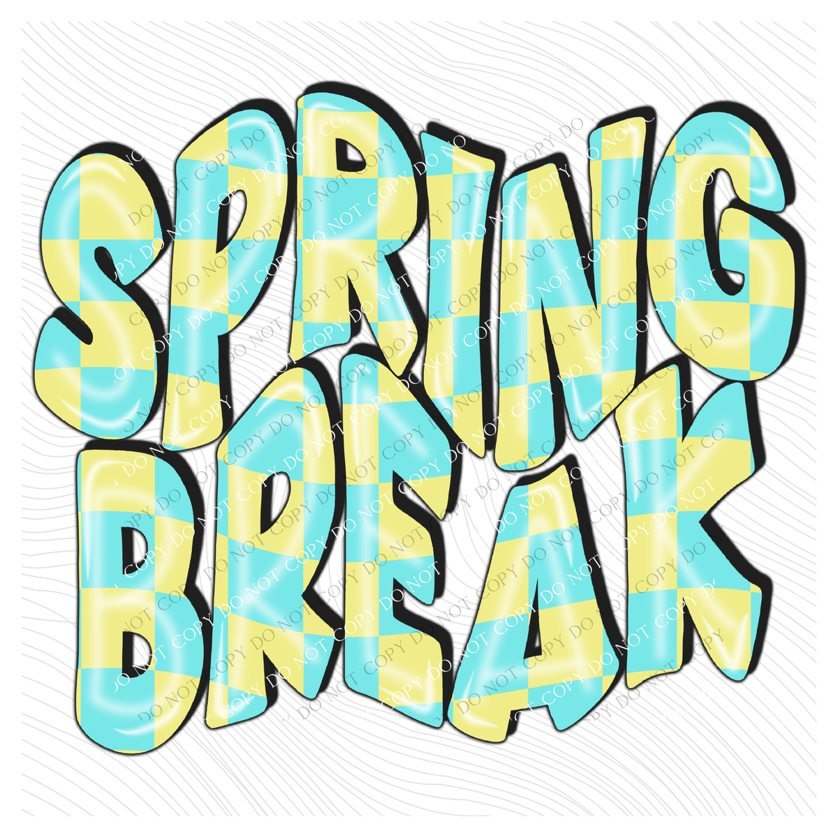 Spring Break 3D Retro Wavy Checkered in Yellow & Blue Digital Design, PNG