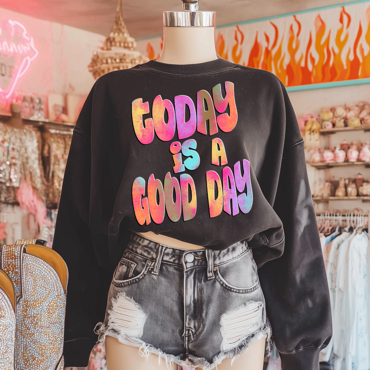 Today is a Good Day Retro Shadow Water Colors Digital Design, PNG