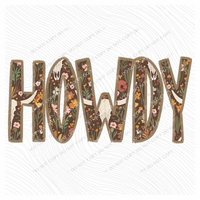 Howdy Rope Outline Floral and Skull Western Shadow Digital Design, PNG