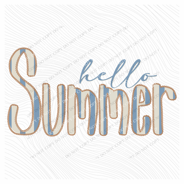 Hello Summer Nautical Striped Rope Outline Digital Design, PNG