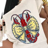 Crawfish Glitter Bow & Stripes Oval Coquette Digital Design, PNG