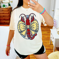 Crawfish Glitter Bow & Stripes Oval Coquette Digital Design, PNG