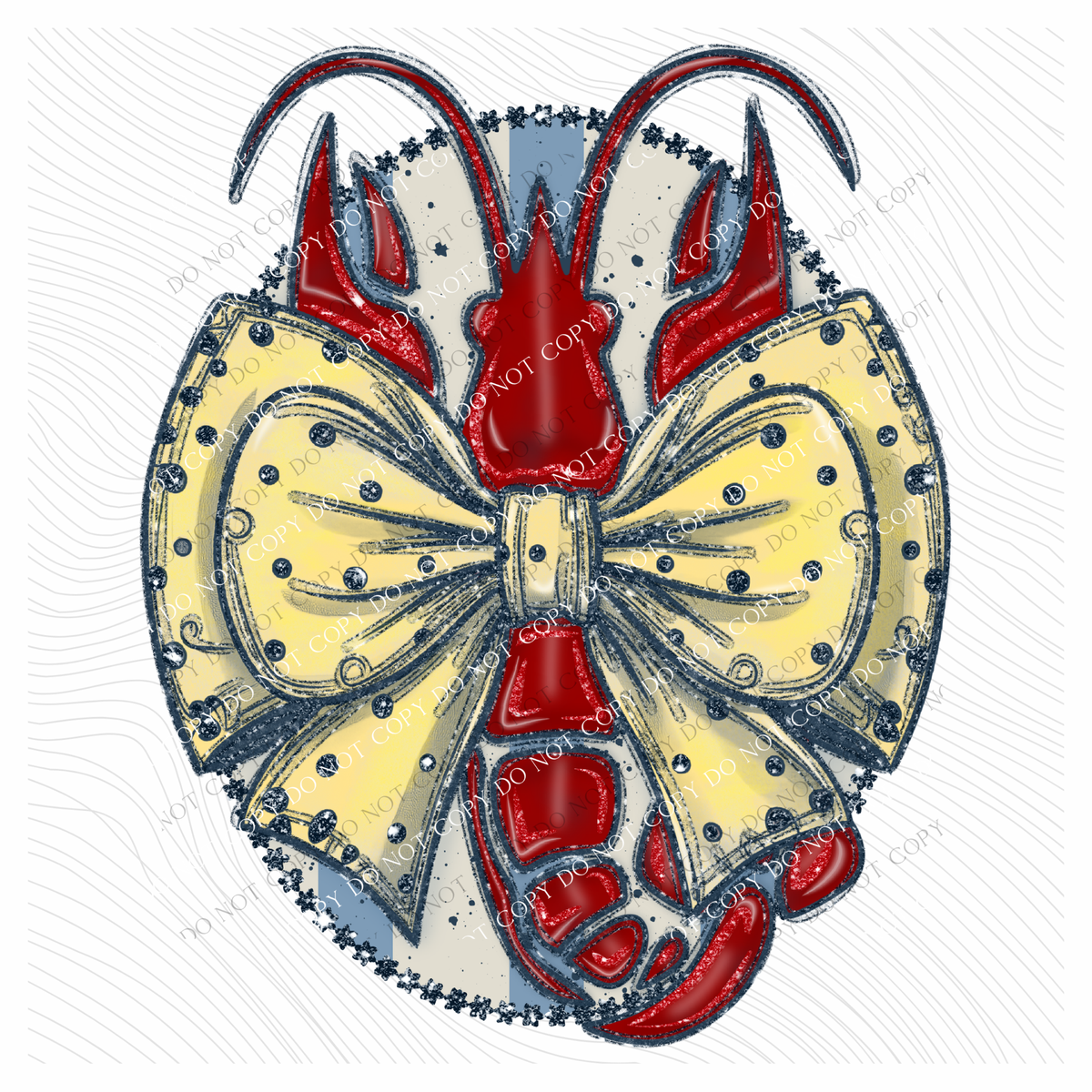 Crawfish Glitter Bow & Stripes Oval Coquette Digital Design, PNG