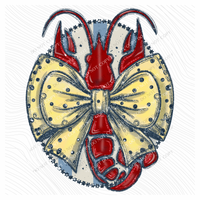 Crawfish Glitter Bow & Stripes Oval Coquette Digital Design, PNG