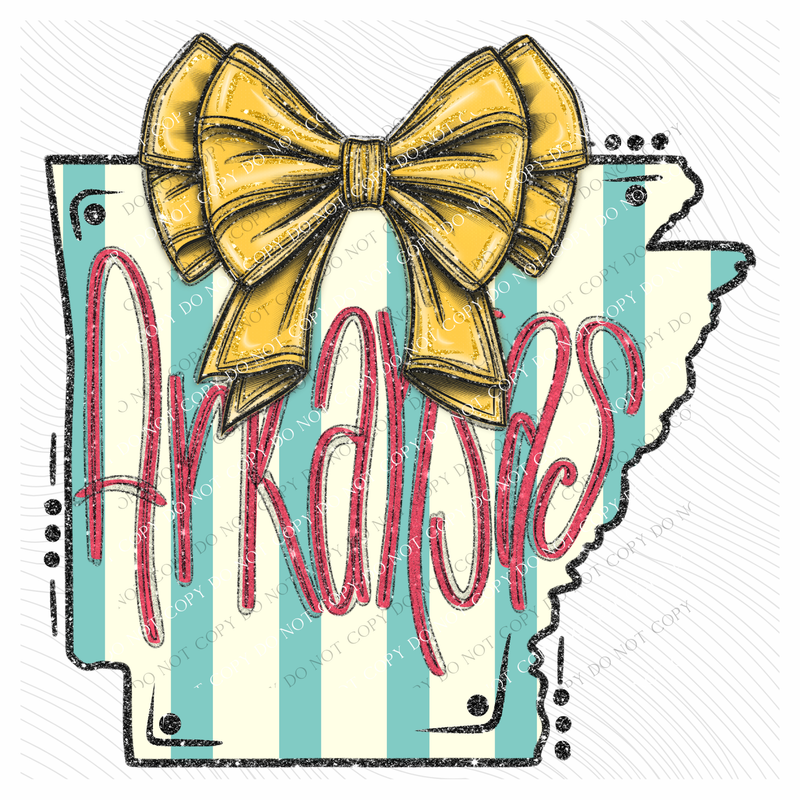 Arkansas Glitter Bow & Stripes Coquette Digital Design, PNG
