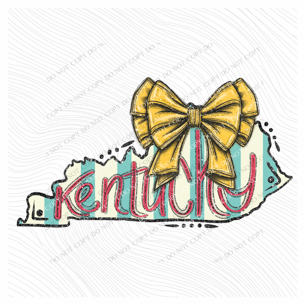 Kentucky Glitter Bow & Stripes Coquette Digital Design, PNG