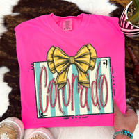 Colorado Glitter Bow & Stripes Coquette Digital Design, PNG