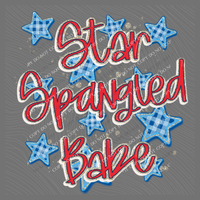 Star Spangled Babe Script Glitter & Gingham Stars Digital Design, PNG