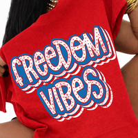 Freedom Vibes Stars & Vintage Stacked Shadow Distressed in Red, White & Blue Patriotic Digital Design, PNG