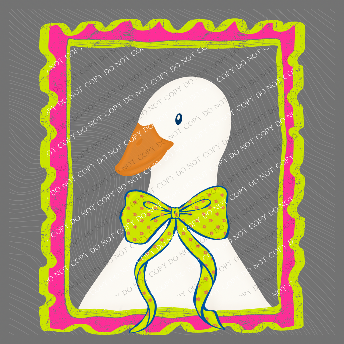 Neon Framed Goose with Floral Bow Digital Design, PNG