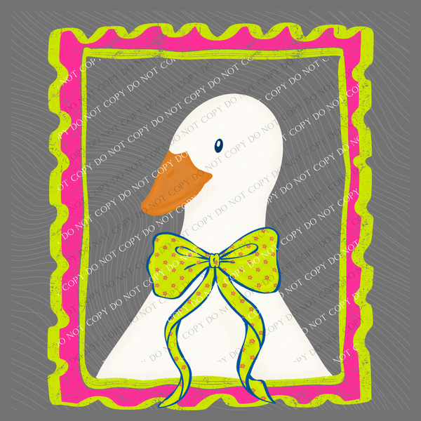 Neon Framed Goose with Floral Bow Digital Design, PNG