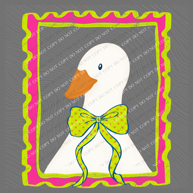 Neon Framed Goose with Floral Bow Digital Design, PNG