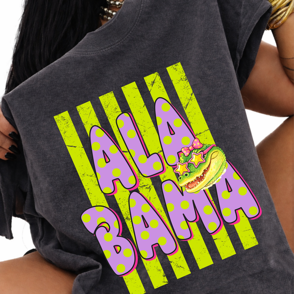 Alabama Alligator Polka Dots and Stripes Digital Design, PNG