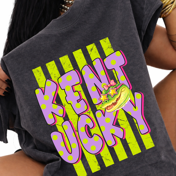 Kentucky Alligator Polka Dots and Stripes Digital Design, PNG