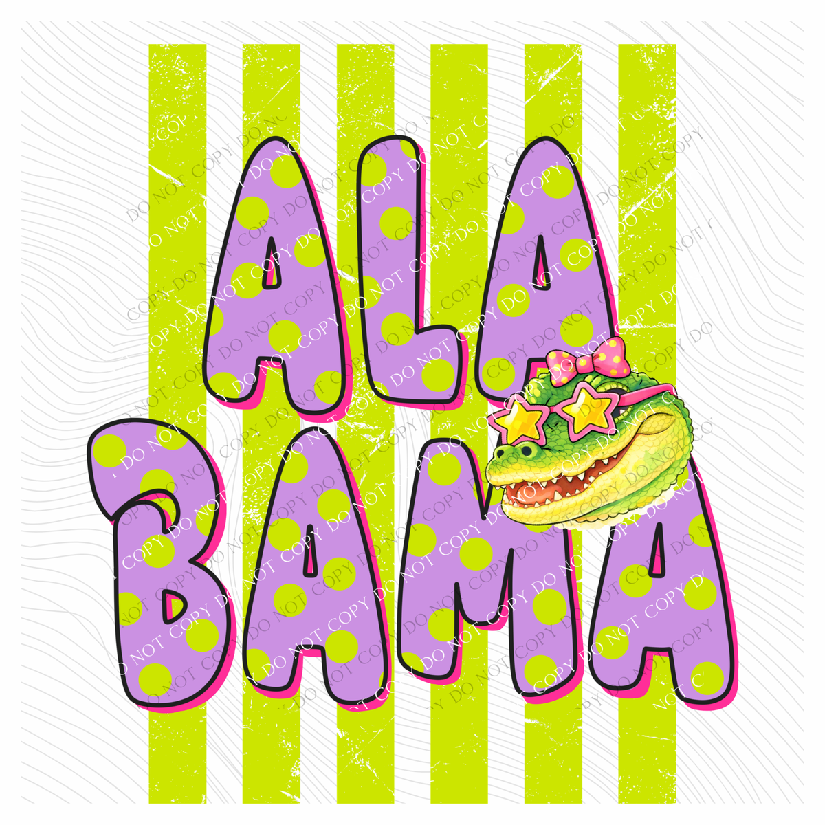 Alabama Alligator Polka Dots and Stripes Digital Design, PNG