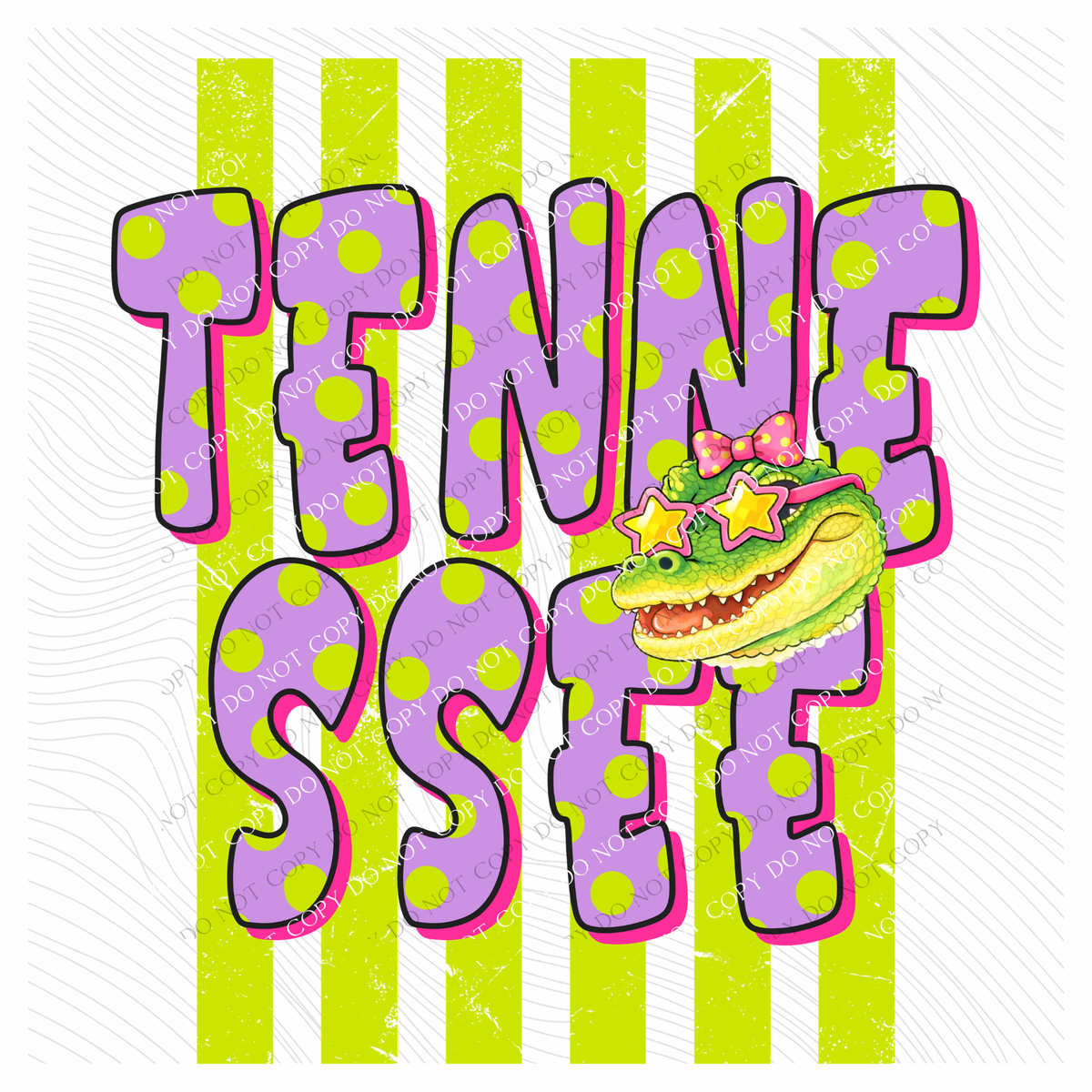 Tennessee Alligator Polka Dots and Stripes Digital Design, PNG