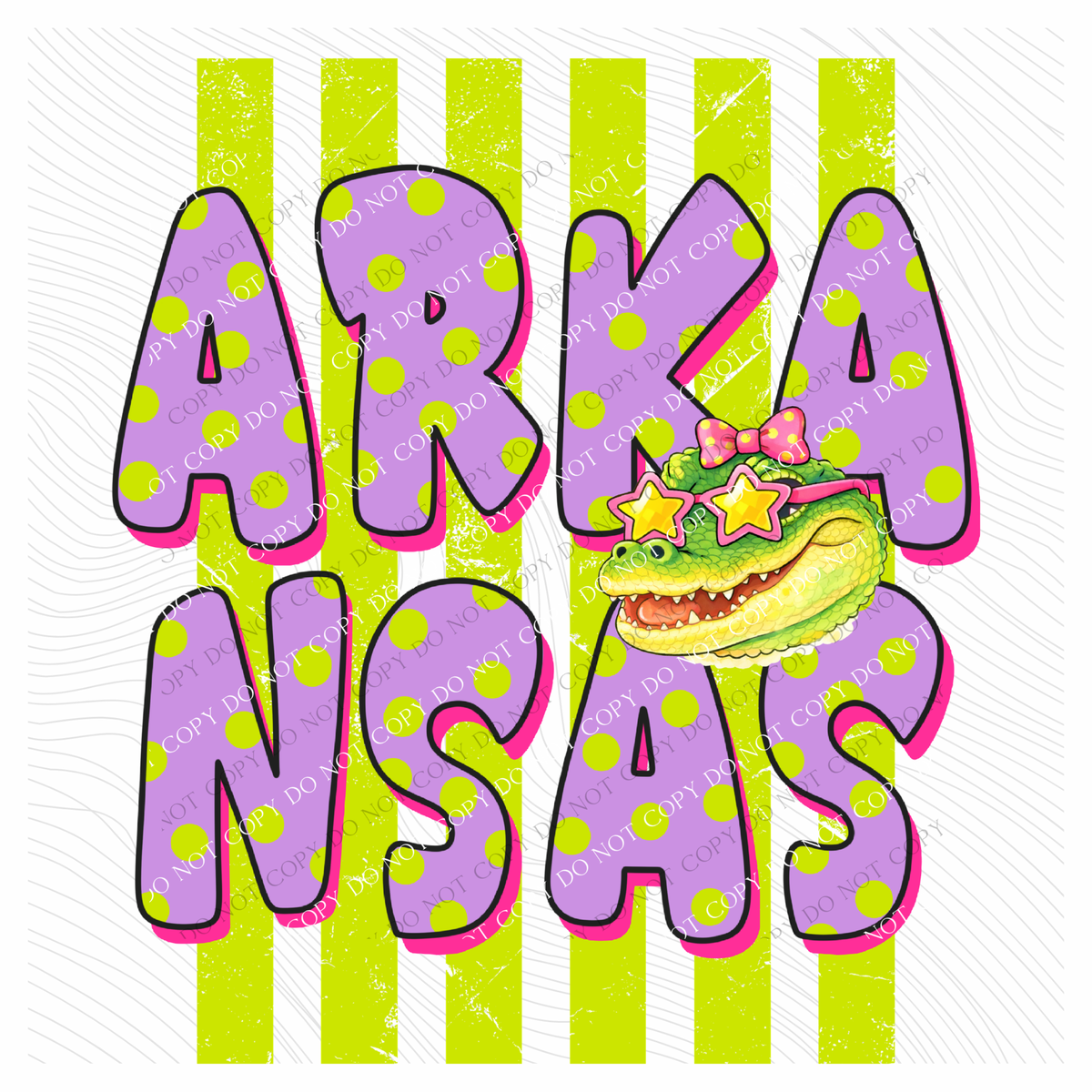 Arkansas Alligator Polka Dots and Stripes Digital Design, PNG