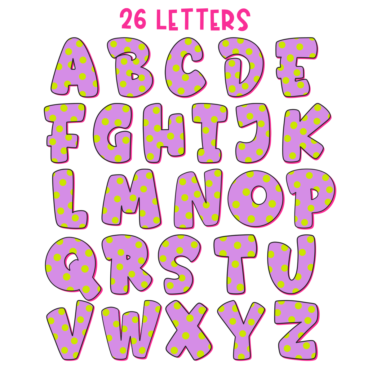 Neon Polka Dot Outline & Shadow Alphabet Set | PNG Alphabet Letters Only