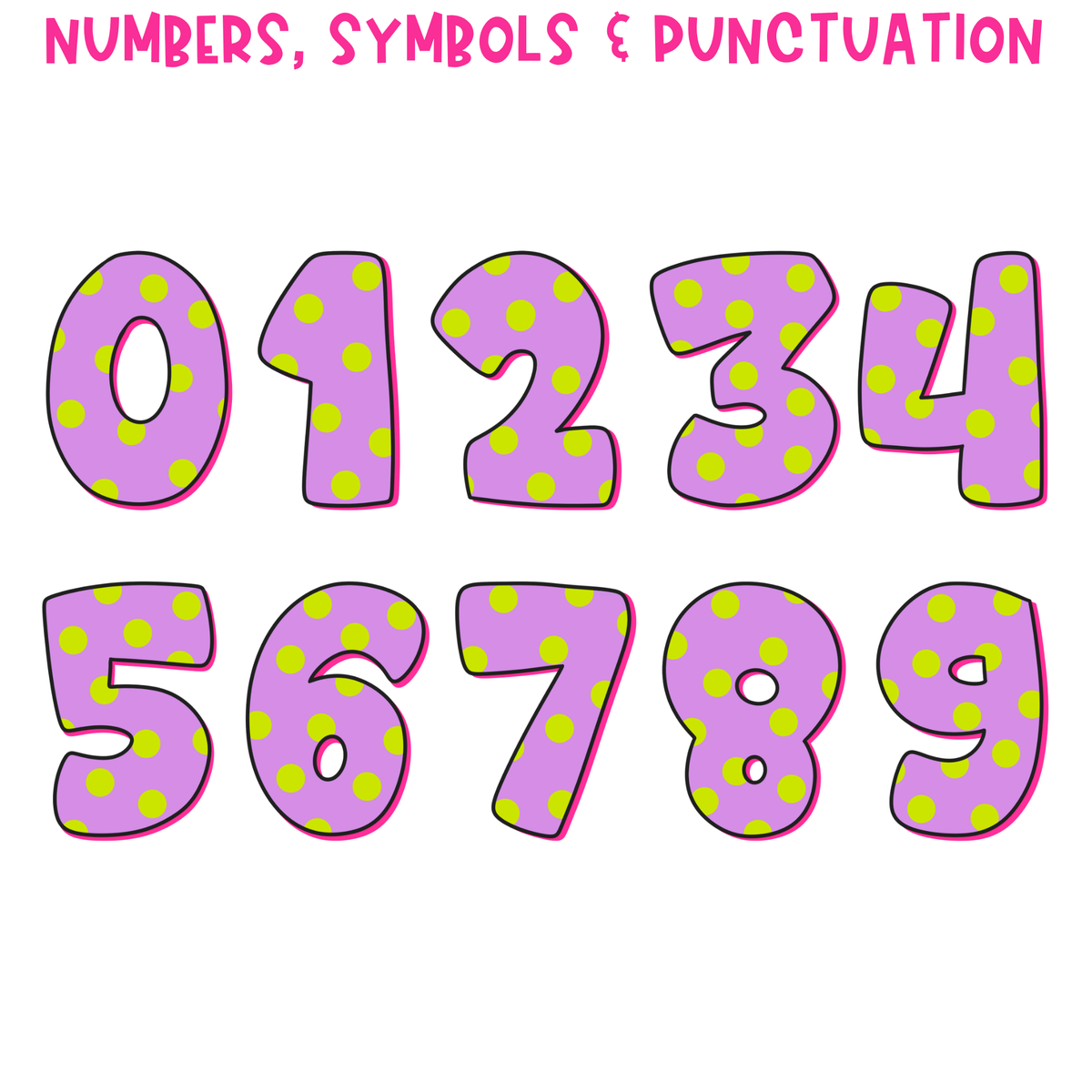 Neon Polka Dot Outline & Shadow Alphabet Set | PNG Alphabet Letters Only