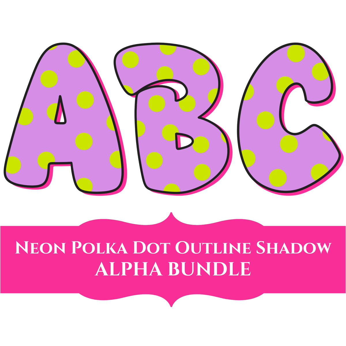 Neon Polka Dot Outline & Shadow Alphabet Set | PNG Alphabet Letters Only