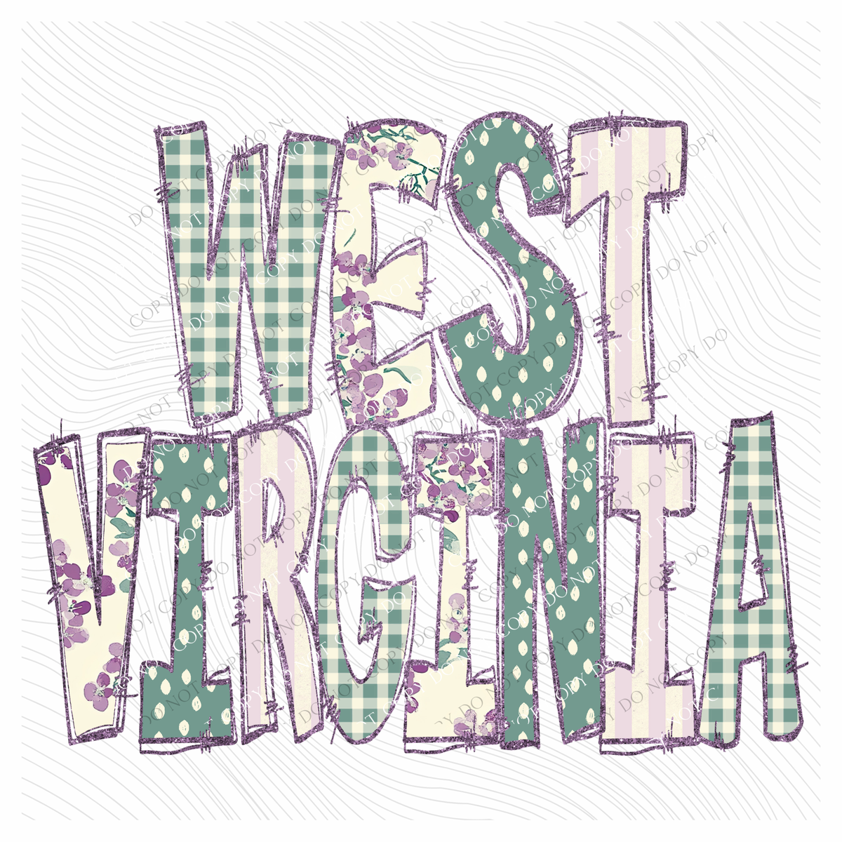 West Virginia Floral & Glitter Doodle Digital Design, PNG