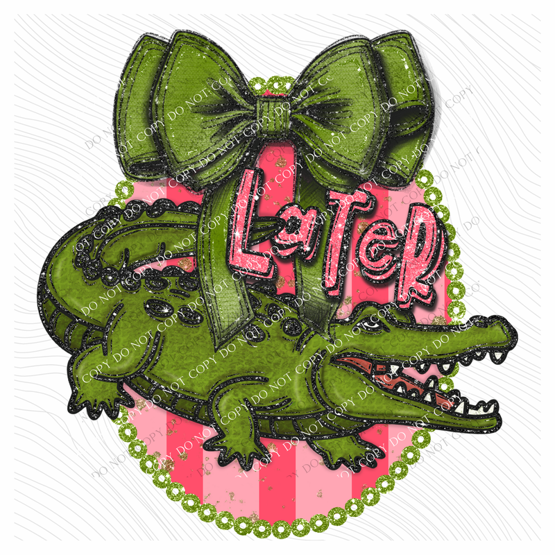 Later Gator Glitter Bow & Stripes Oval Coquette Digital Design, PNG