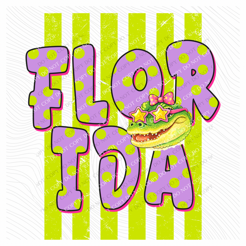 Florida Alligator Polka Dots and Stripes Digital Design, PNG