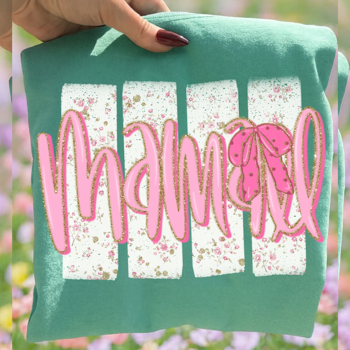 Mamall Floral Distressed Stripes, Glitter & Bow Coquette Digital Design, PNG