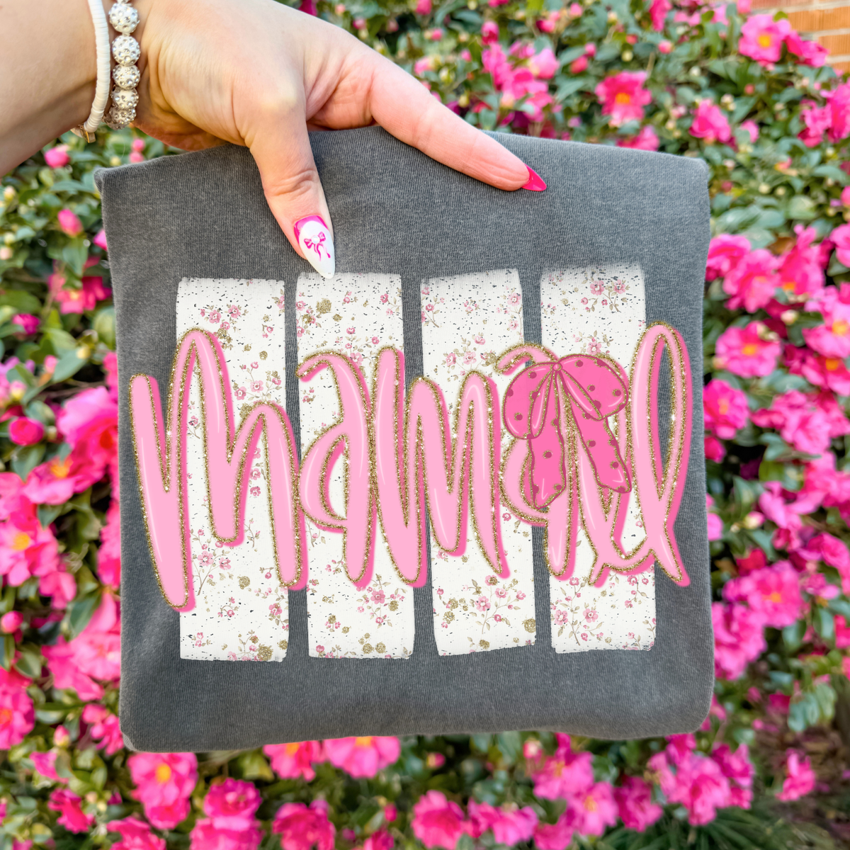 Mamall Floral Distressed Stripes, Glitter & Bow Coquette Digital Design, PNG