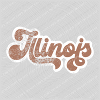 Illinois Chestnut & White Retro Shadow Distressed Digital Download, PNG