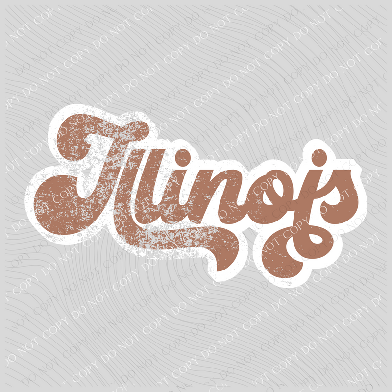 Illinois Chestnut & White Retro Shadow Distressed Digital Download, PNG