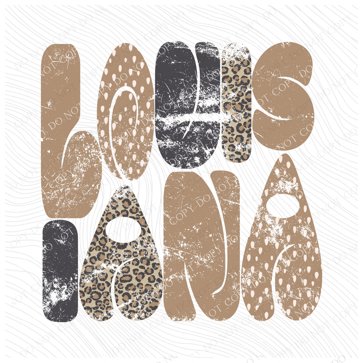 Louisiana Chubby Retro Distressed Leopard print in tones of Tans & Faded Black Digital Design, PNG