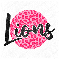 Lions Pink Leopard Glitter Circle Cutout Digital Design, PNG