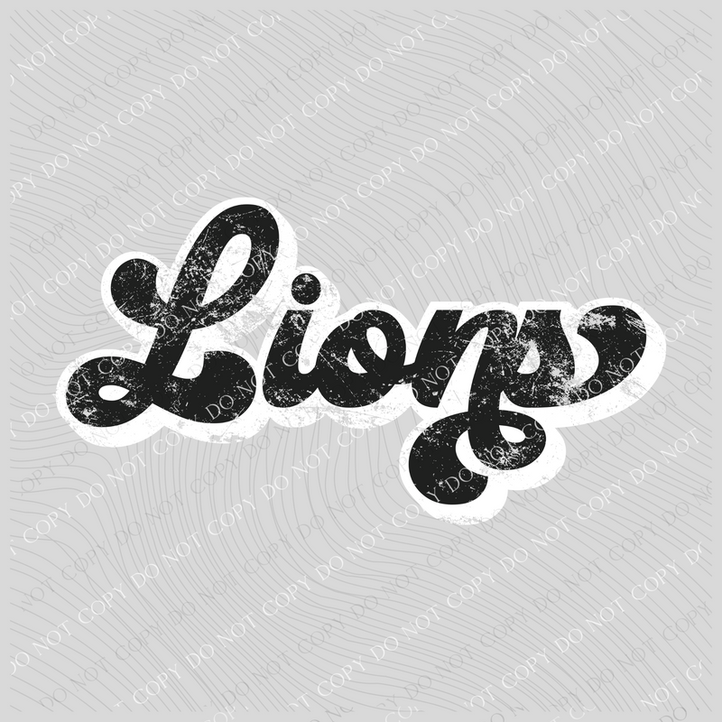Lions Vintage Black & White Retro Shadow Distressed Digital Download, PNG