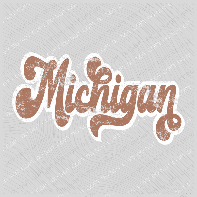 Michigan Chestnut & White Retro Shadow Distressed Digital Download, PNG