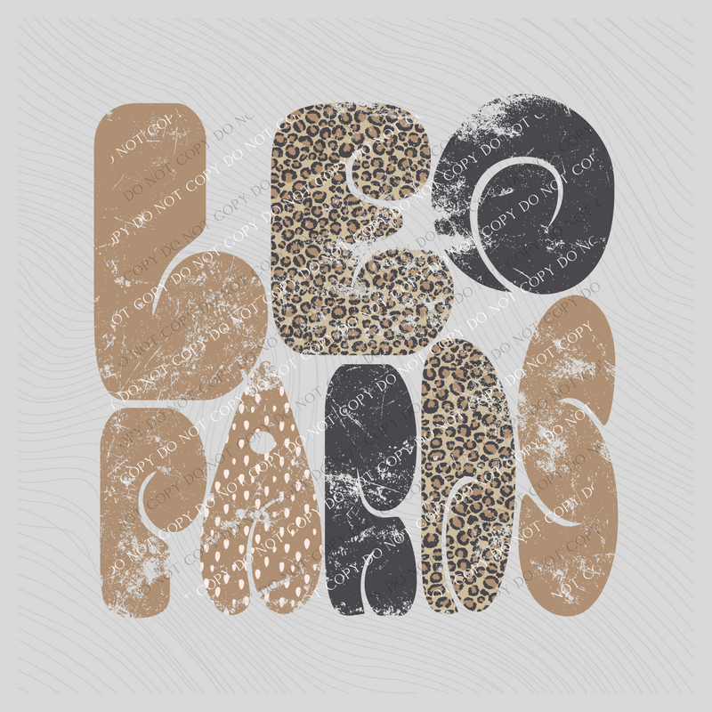 Leopards Chubby Retro Distressed Leopard print in tones of Tans & Faded Black Digital Design, PNG