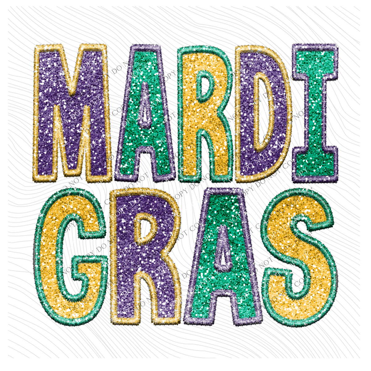 Mardi Gras Faux Embroidery & Ombre Glitter in Purple, Green and Gold Digital Download, PNG