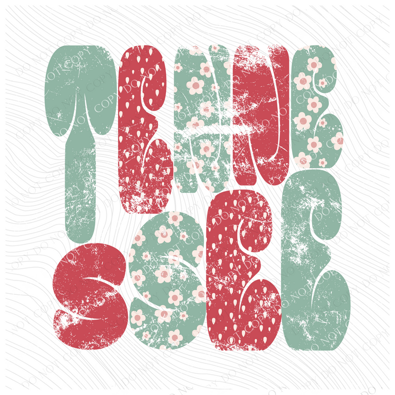 Tennessee Chubby Retro Distressed Daisies in tones of Greens & Reds Digital Design, PNG