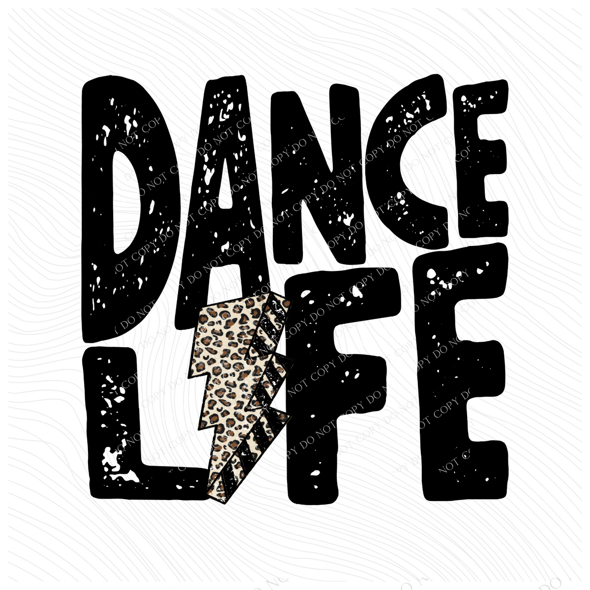 Dance Life Black Distressed Leopard Lightning Bolt  Digital Design, PNG