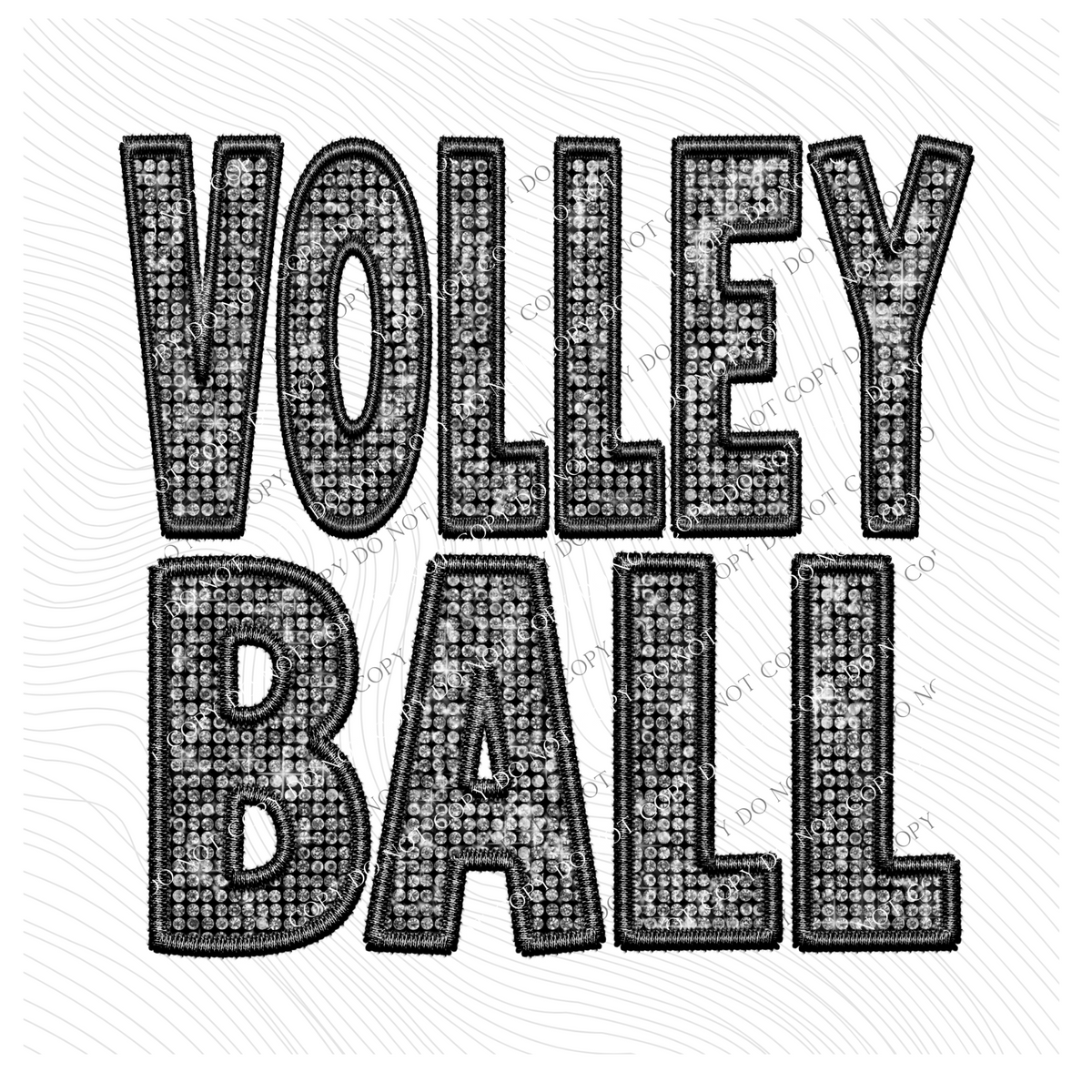 Volleyball Faux Embroidery Diamonds Bling in Black Digital Design, PNG