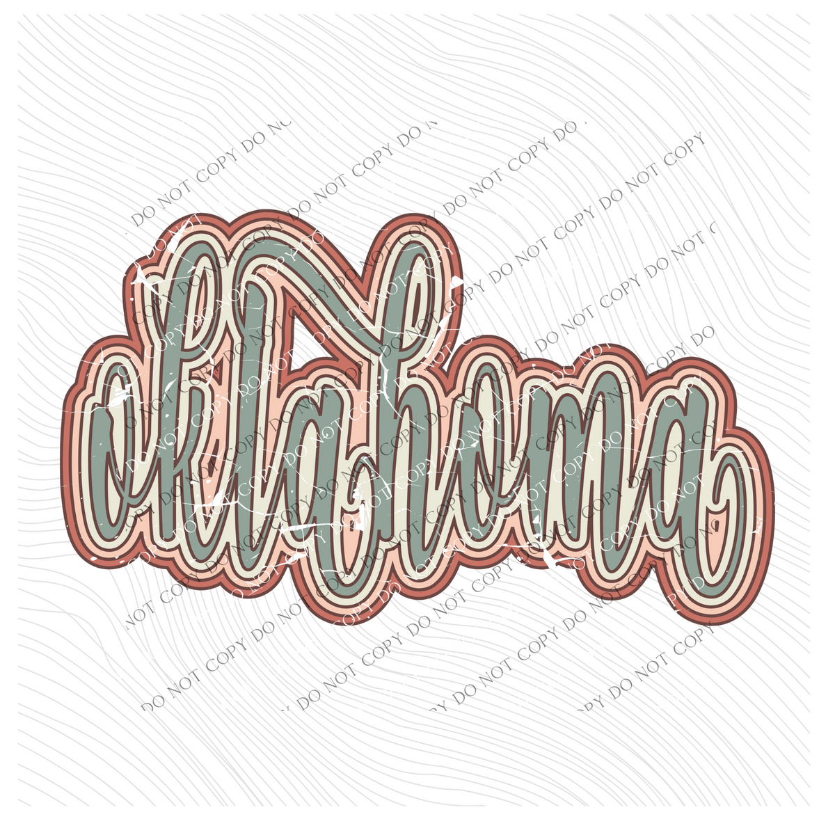 Oklahoma Boho Scroll Stacked Distressed in Muted Boho Colors Digital Design, PNG Only