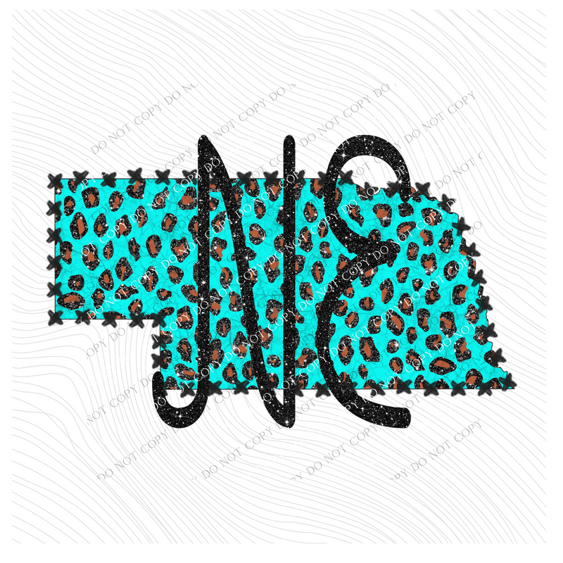 NE Nebraska Turquoise Marbled Effect Leopard Glitter in Turquoise & Black Digital Download, PNG