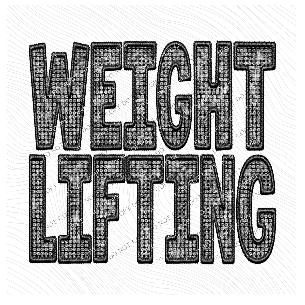 Weightlifting Faux Embroidery Diamonds Bling in Black Digital Design, PNG