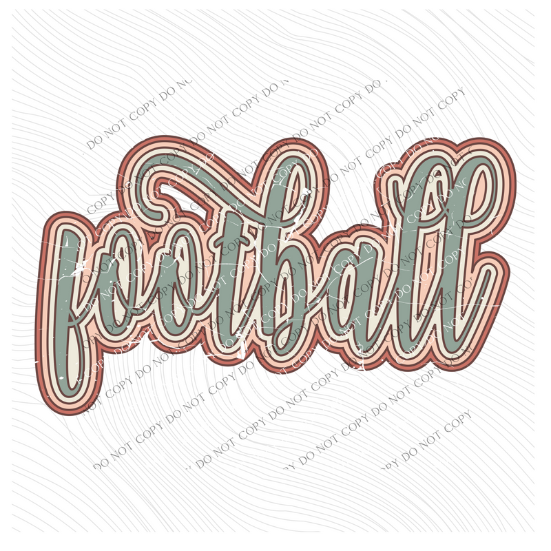 Football Boho Scroll Stacked Distressed in Muted Boho Colors Digital Design, PNG Only