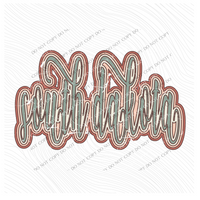 South Dakota Boho Scroll Stacked Distressed in Muted Boho Colors Digital Design, PNG Only