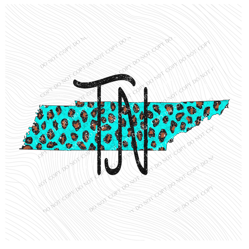 TN Tennessee Turquoise Marbled Effect Leopard Glitter in Turquoise & Black Digital Download, PNG