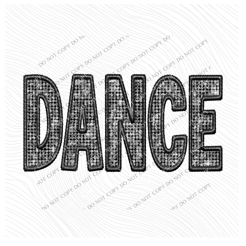 Dance Faux Embroidery Diamonds Bling in Black Digital Design, PNG