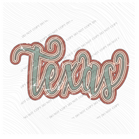 Texas Boho Scroll Stacked Distressed in Muted Boho Colors Digital Design, PNG Only