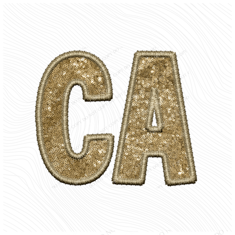 CA California Embroidery Sequin Digital Design in Gold, PNG